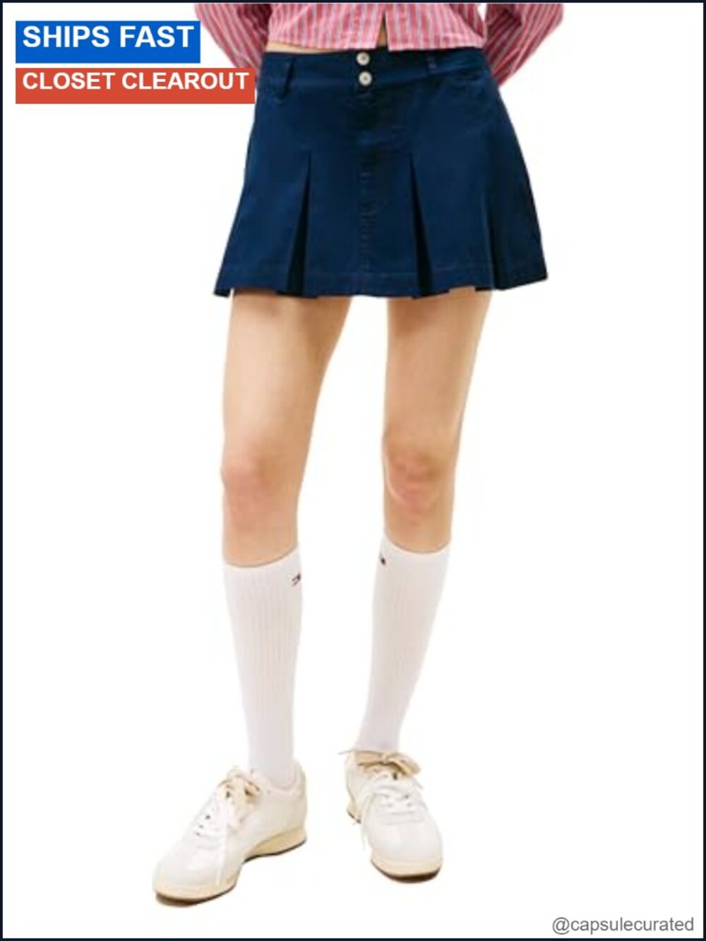 Pleated Mini Skirt 100% Cotton Regular Fit Casual Embroidered Flag